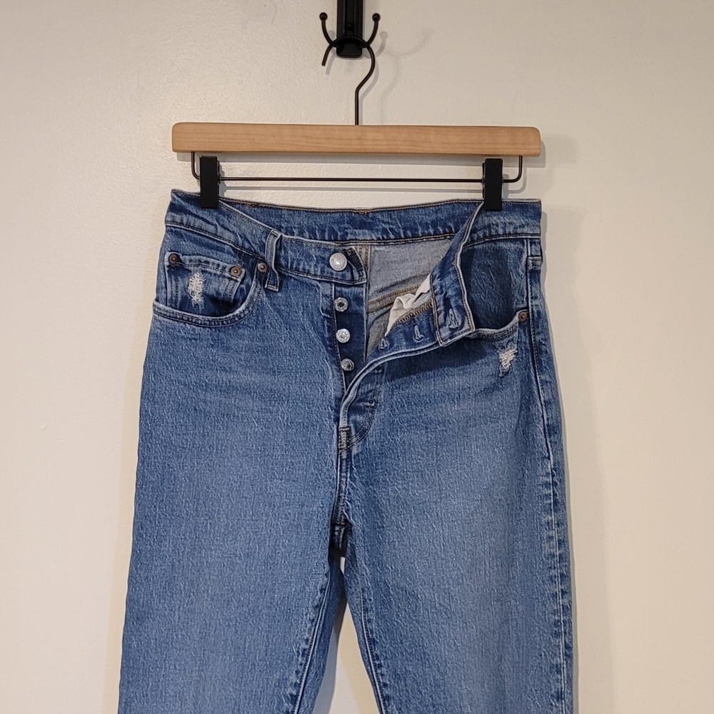 Levi's 501 Original Fit Jeans Straight Leg High Rise Button Fly Distressed Sz 28 - Picture 5 of 11